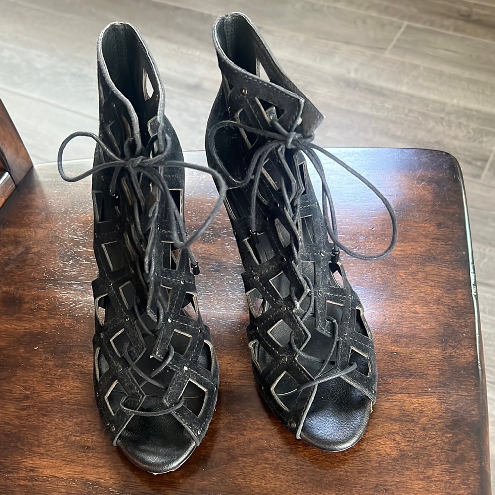 Joie lace up suede heels